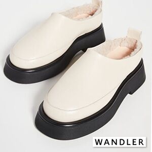 WANDLER Rosa Lambskin Slide Mule Loafer 5.5 Leather Shearling Lining Chunky Sole